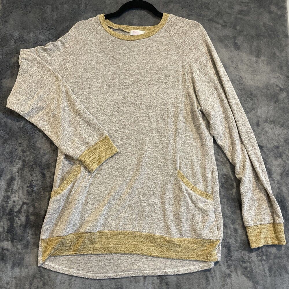 Halife Women's Long Sleeve Pocket Lightweight Sweater Top Size L Heather Gray